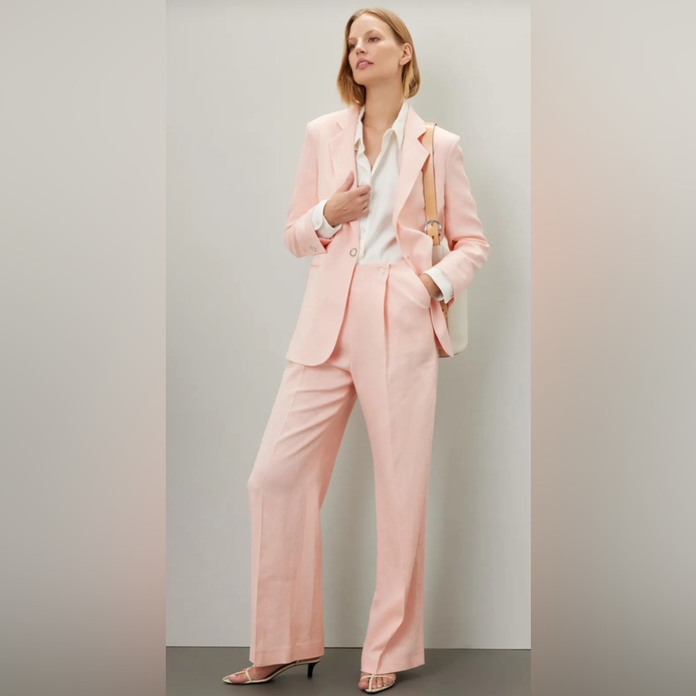 Hugo Boss Pale Pink Linen Blend Blazer & Pants SET Size 0 Business Casual
